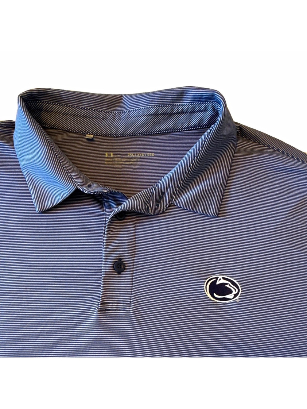 Under Armour Men’s Navy and White Striped Polo with Penn State Patch 2XL